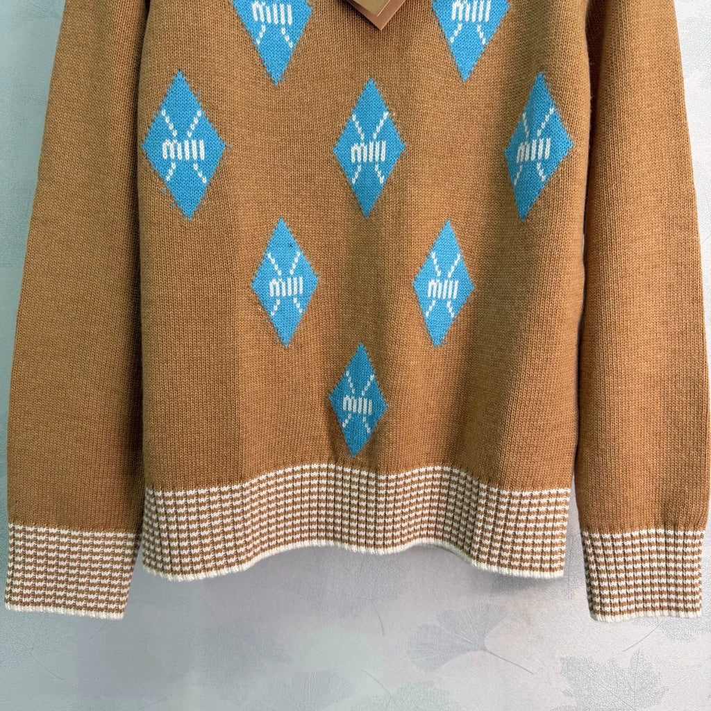 26 New Season Diamond-Pattern & Stripe Knit Sweater