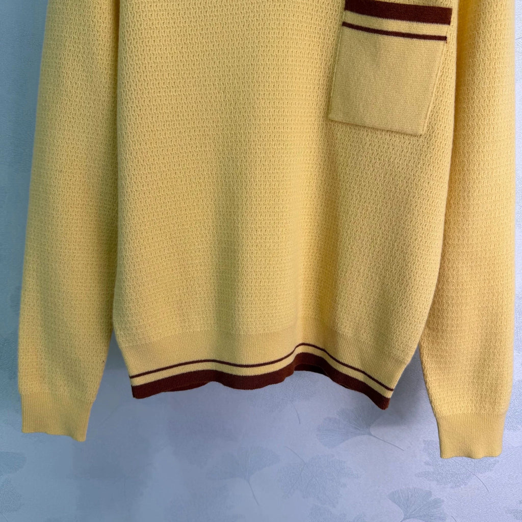 26 Early Autumn New Color-Block Polo Collar Openwork Knit Top