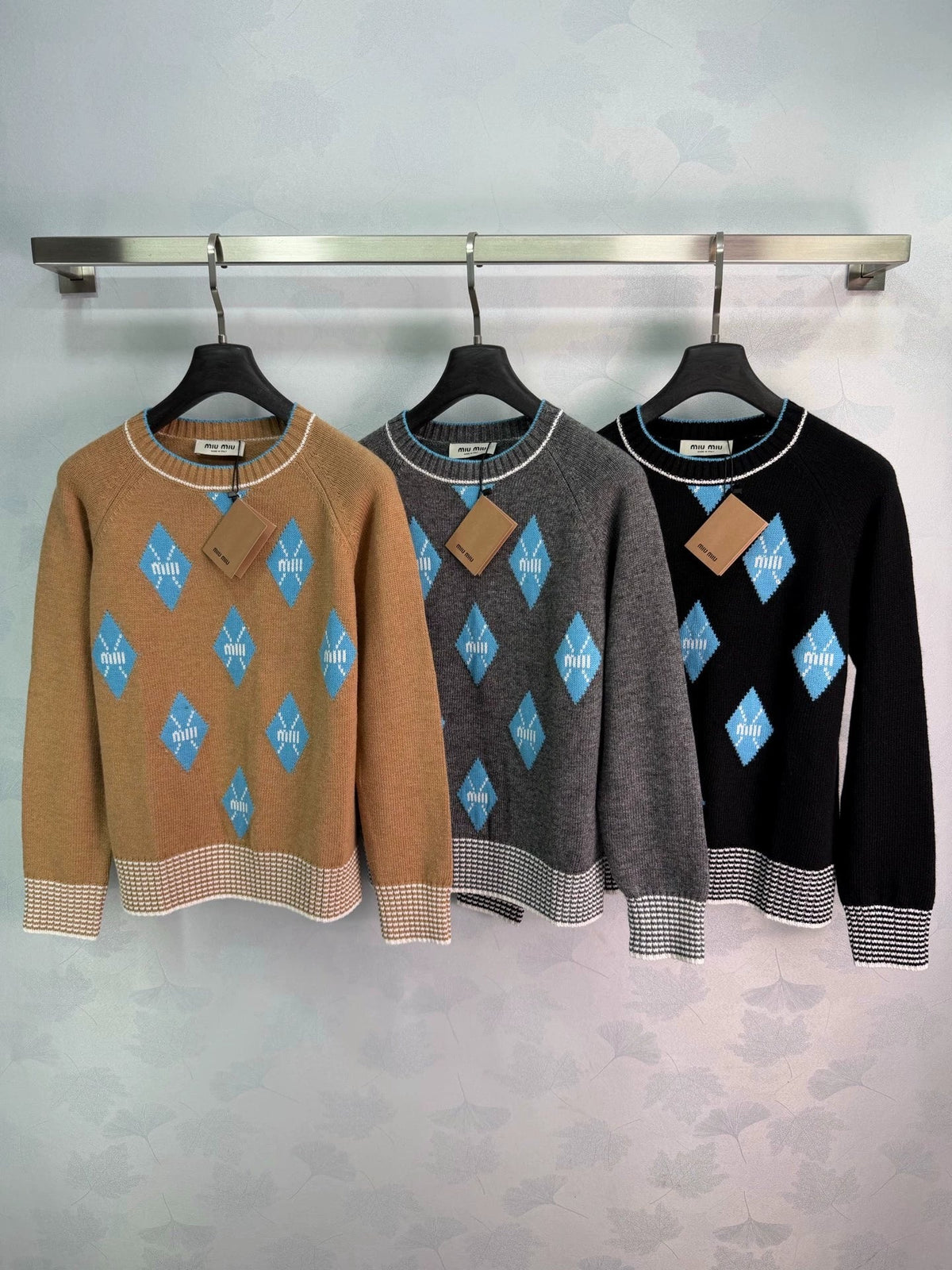 26 New Season Diamond-Pattern & Stripe Knit Sweater