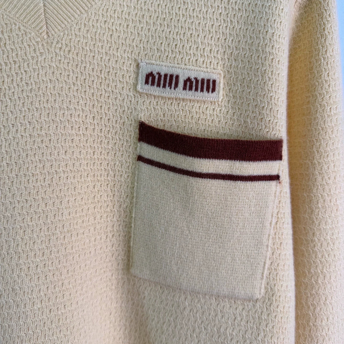 26 Early Autumn New Color-Block Polo Collar Openwork Knit Top