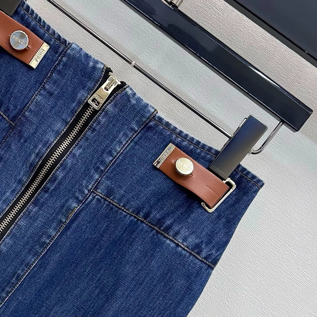 26New Arrival:Paneled Denim Midi Skirt with Slit