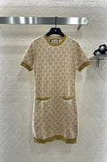 25fw Jacquard knitted short sleeved dress