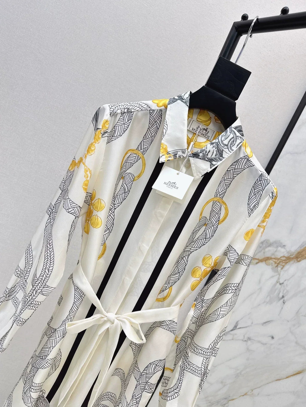 25fw Pattern positioning printed shirt collar dress