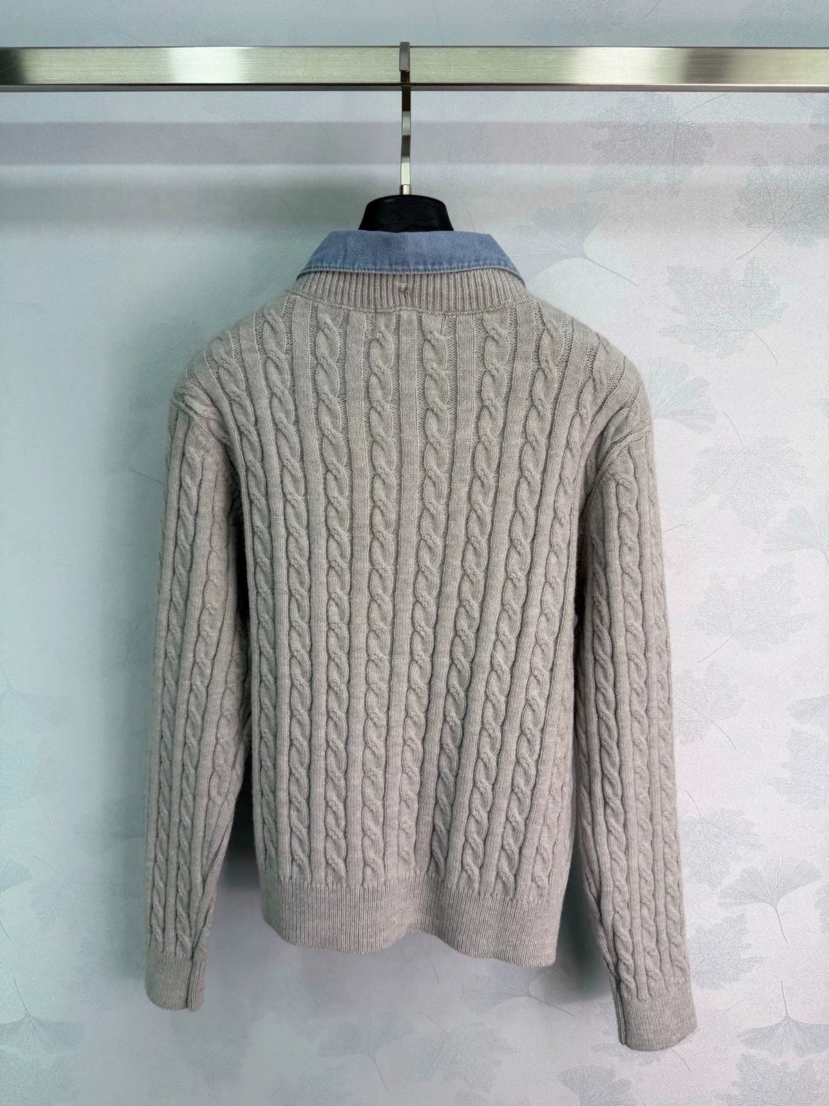 Denim Patchwork Cable Knit Long Sleeve