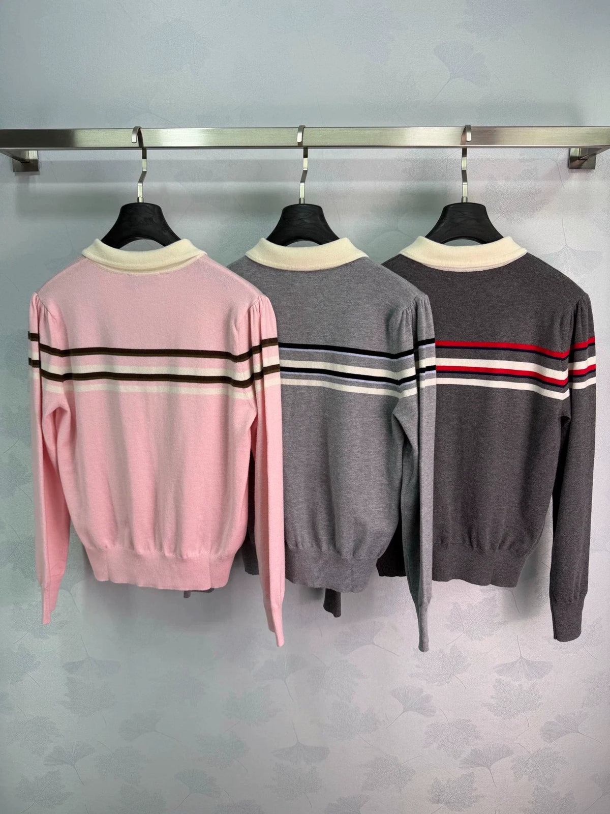 26 Early Autumn New Color-Block Striped Collared Knit Long-Sleeve