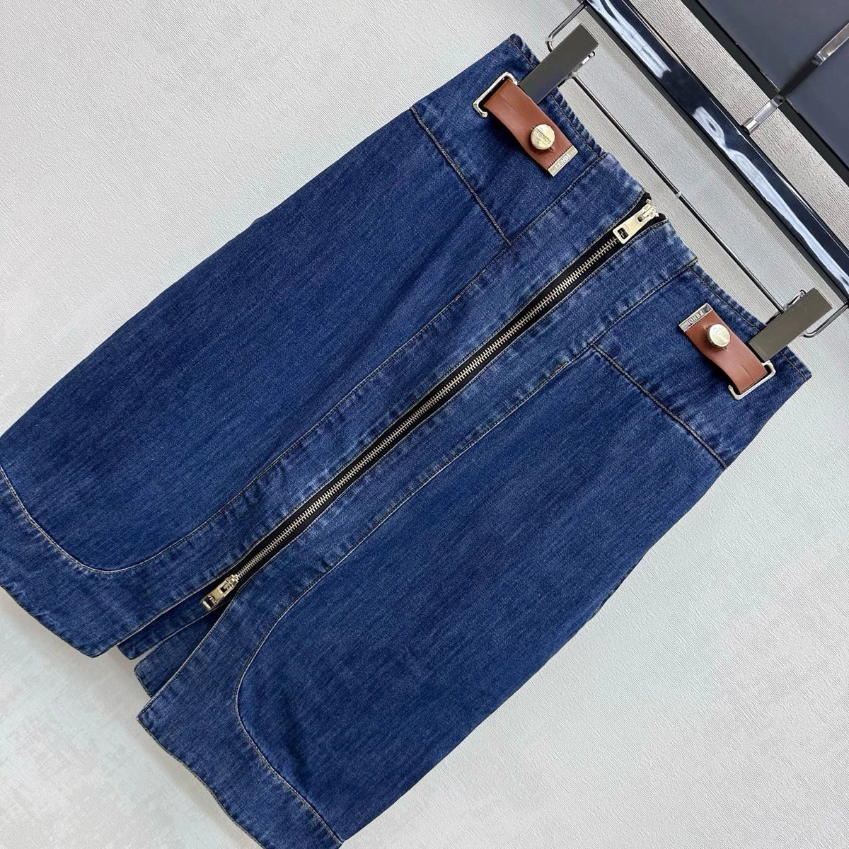 26New Arrival:Paneled Denim Midi Skirt with Slit
