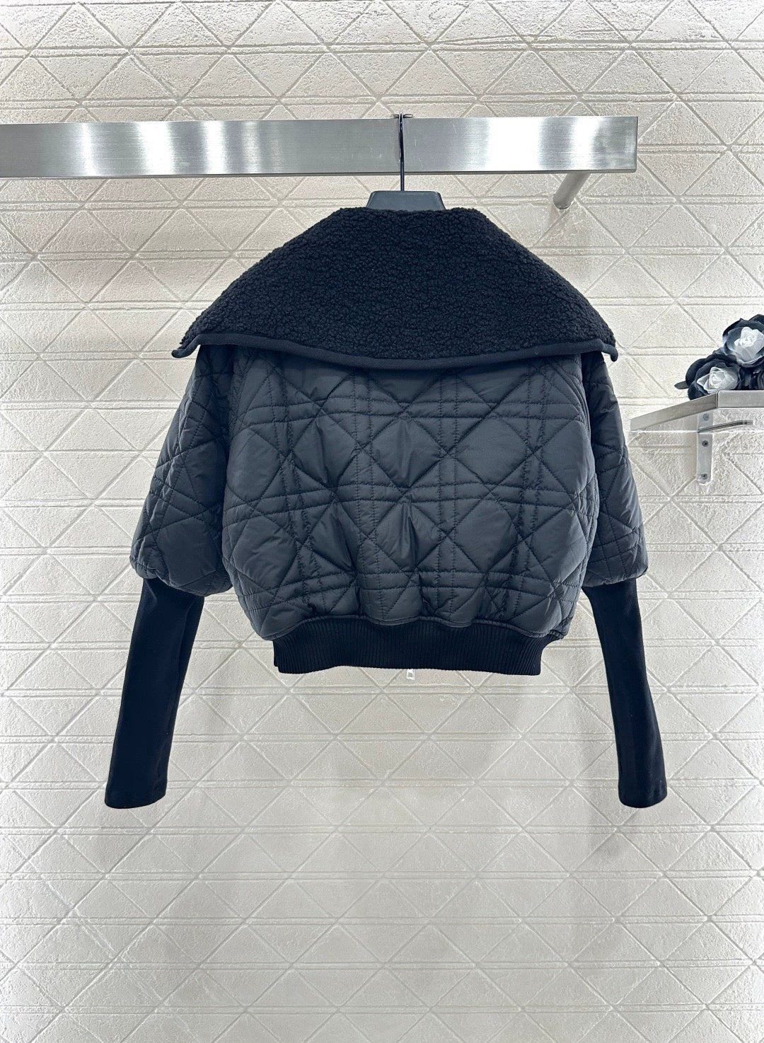 25fw Lamb wool lined diamond grid jacket