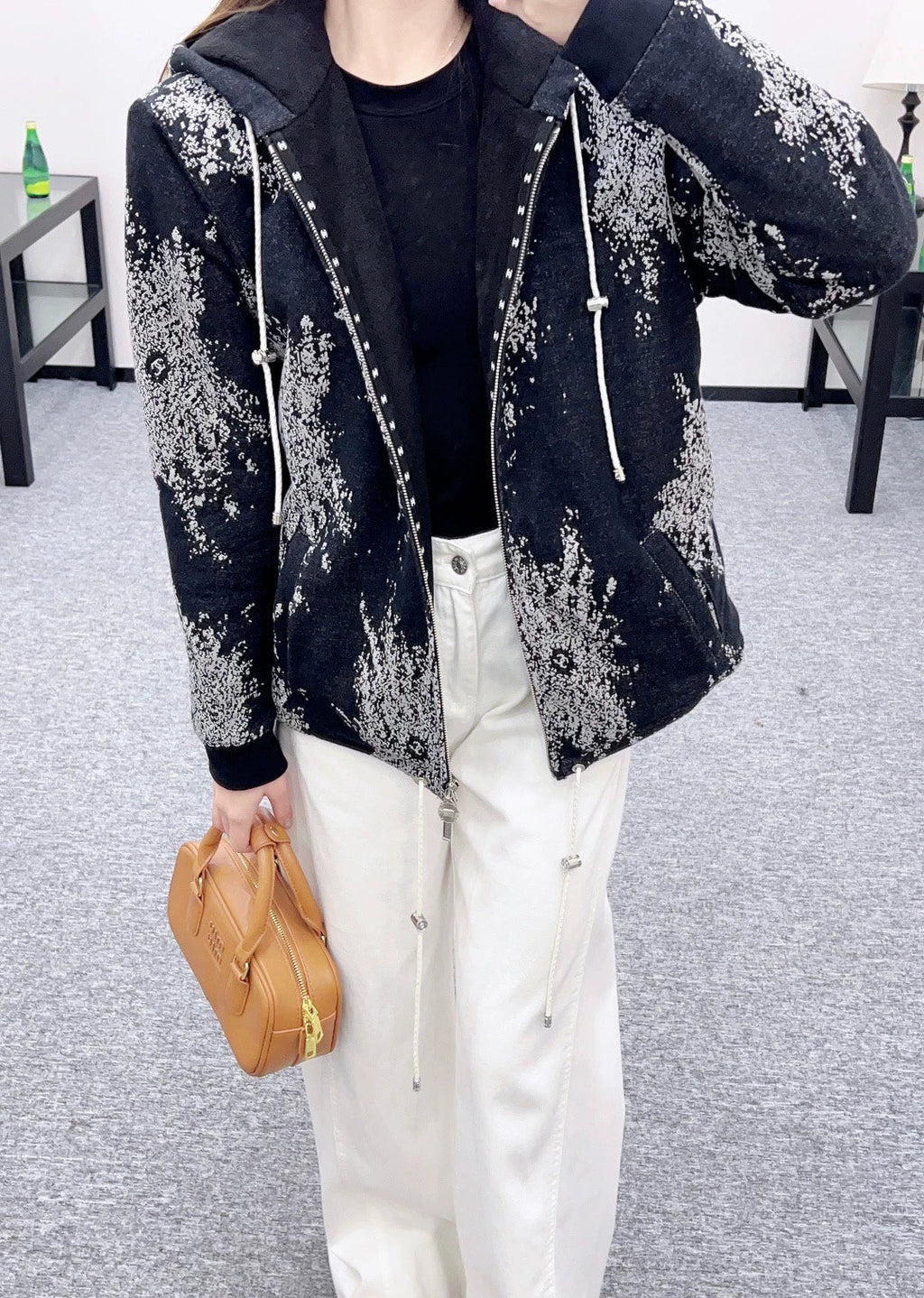 25fw Hooded hook flower and velvet jacket