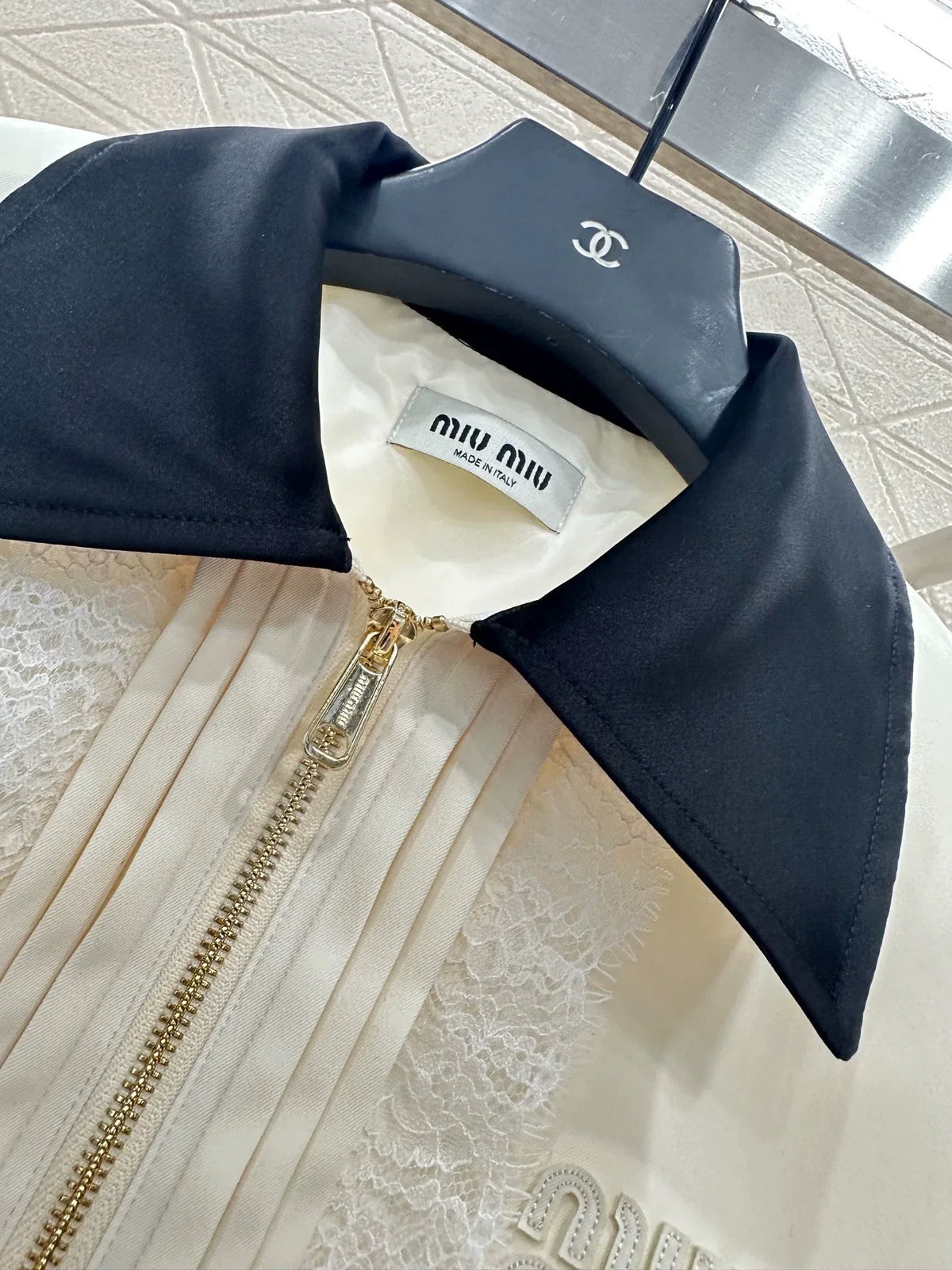 25fw Color blocked lace lapel jacket