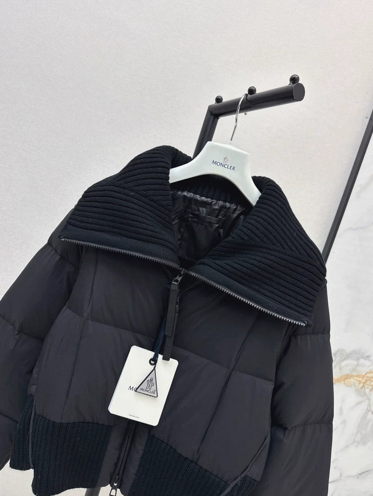 25 Knitted patchwork large collar jacket down jacket