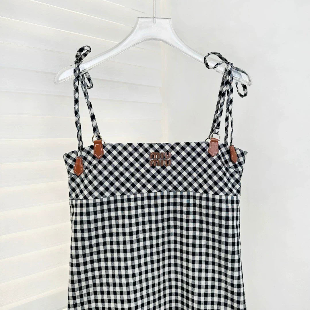 25SS Summer New Plaid Halter Dress