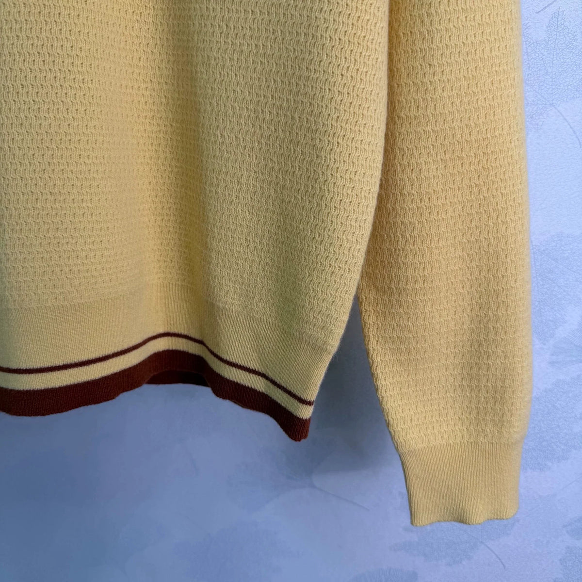 26 Early Autumn New Color-Block Polo Collar Openwork Knit Top