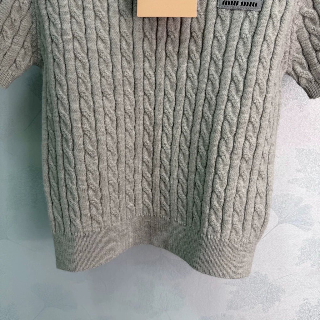 Denim Patchwork Cable Knit Short Sleeve
