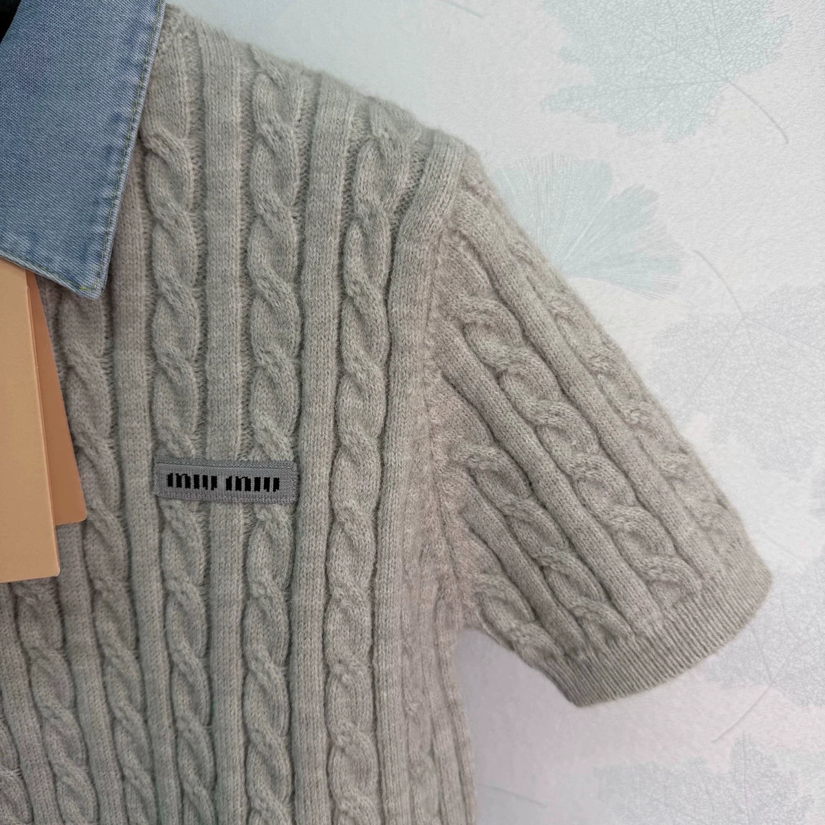 Denim Patchwork Cable Knit Short Sleeve