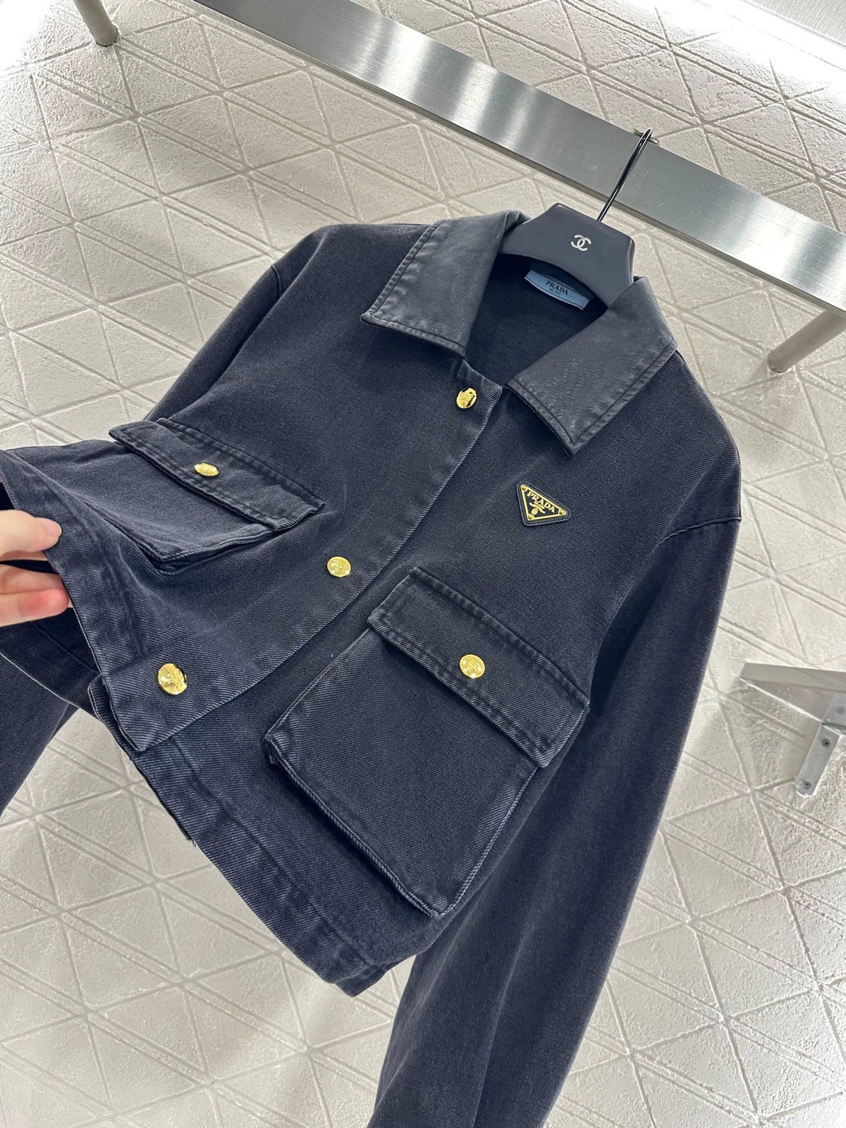 25fw Leather collar denim jacket