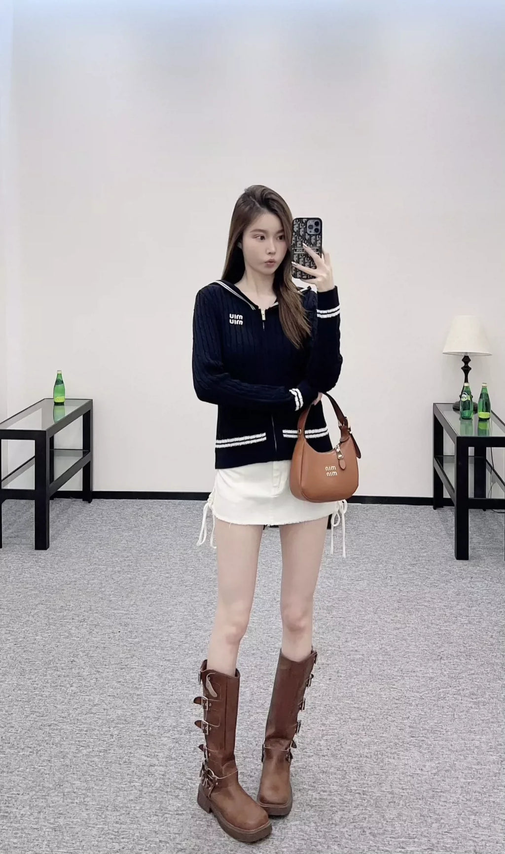 25fw Hooded zipper knitted cardigan