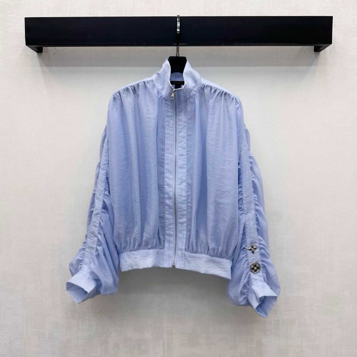 26New Season Stand-Collar Ruched Bomber Jacket