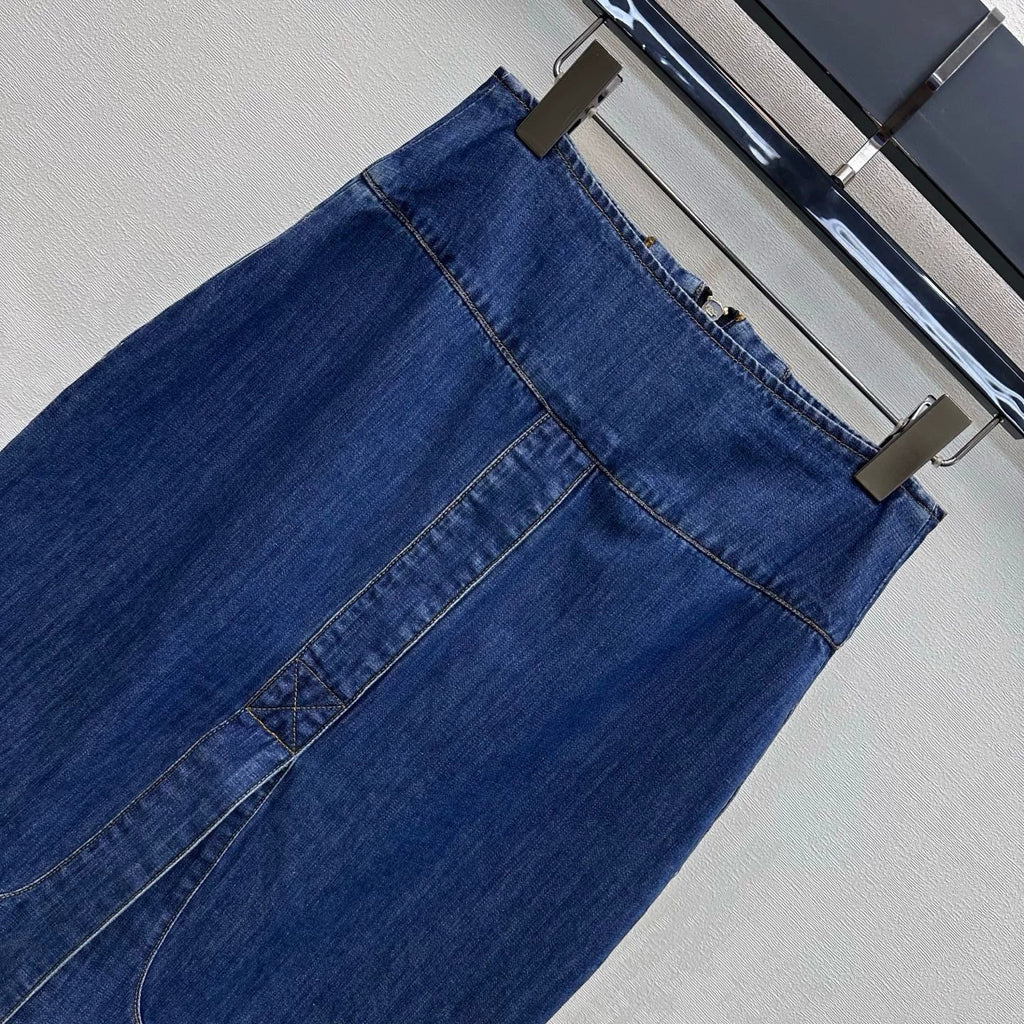 26New Arrival:Paneled Denim Midi Skirt with Slit