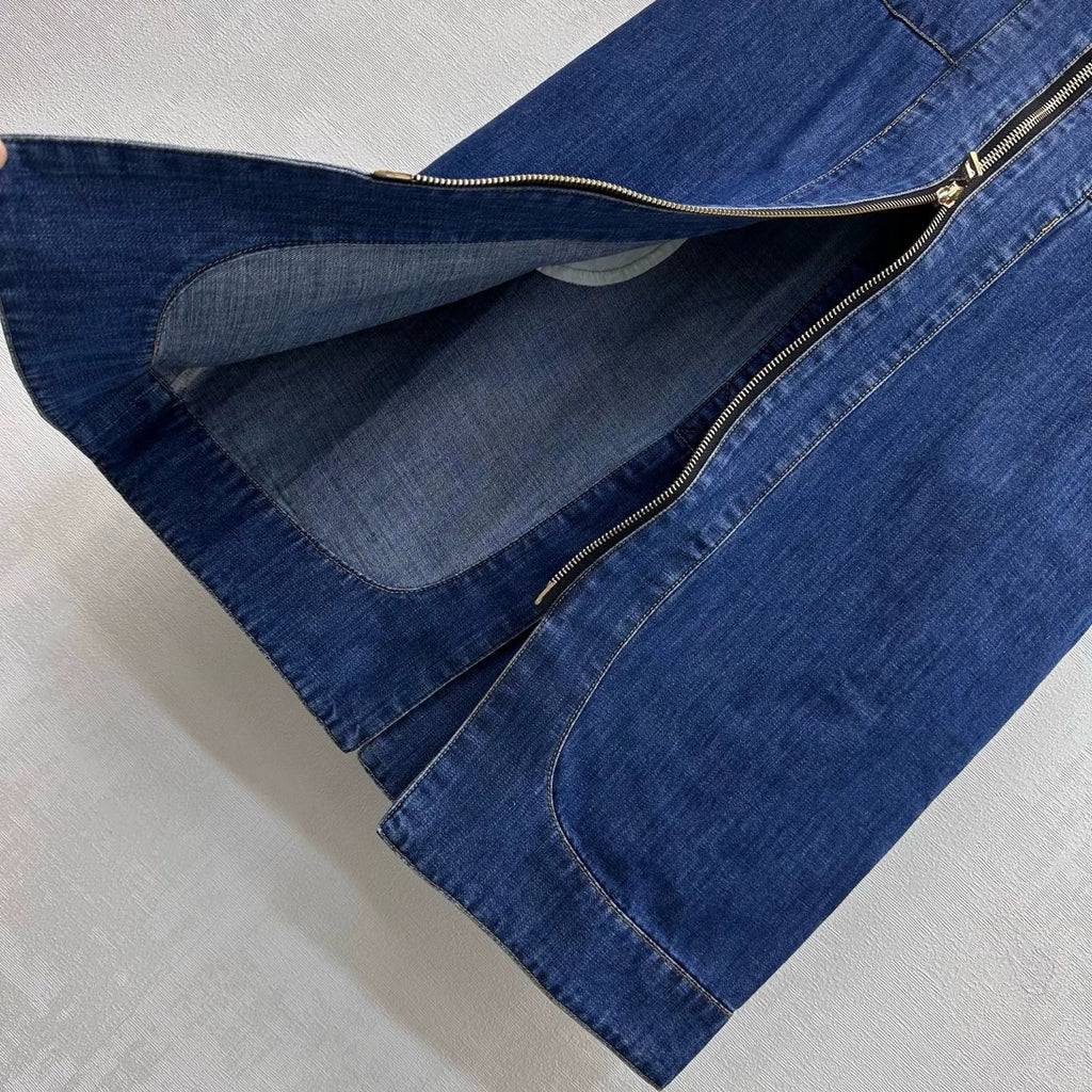 26New Arrival:Paneled Denim Midi Skirt with Slit