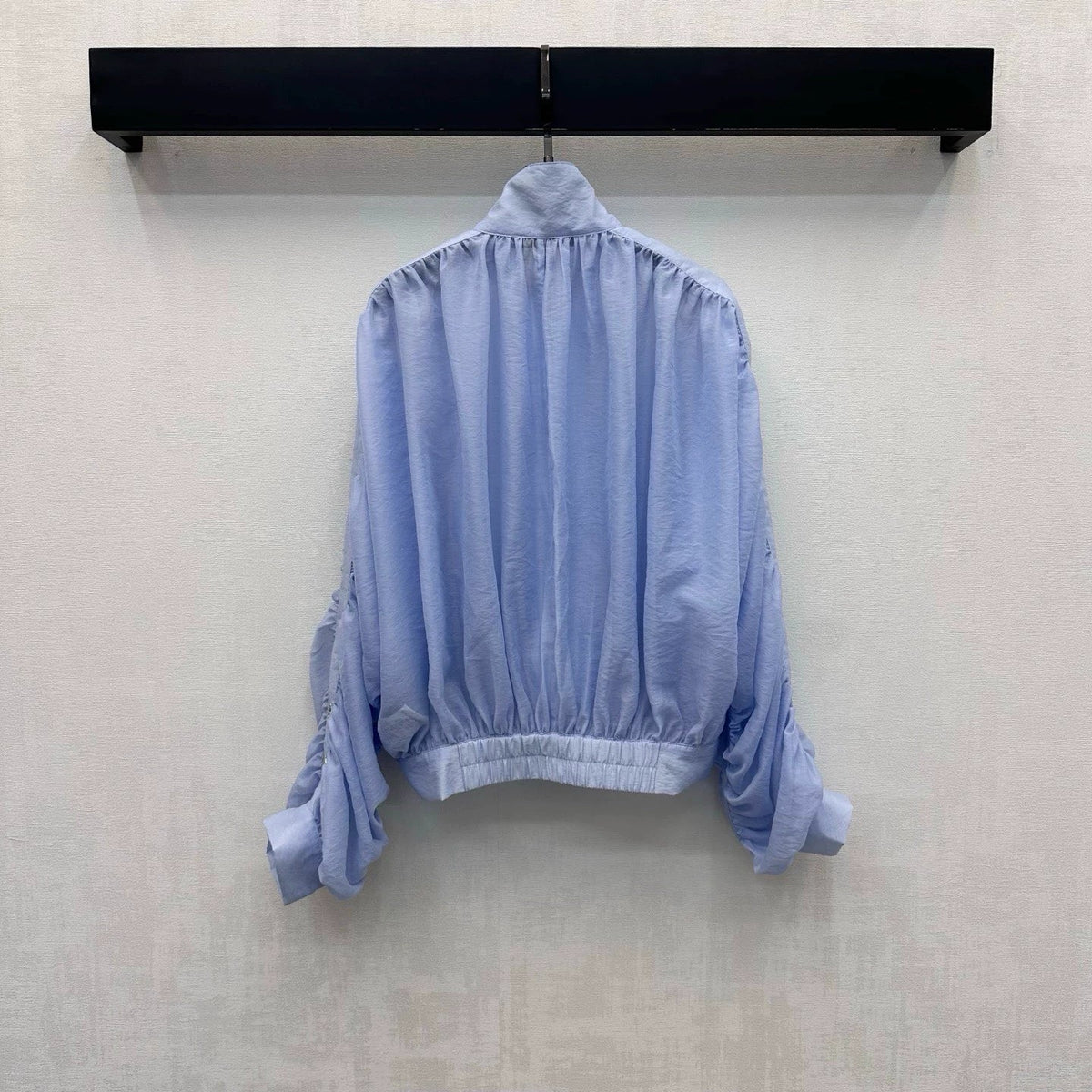 26New Season Stand-Collar Ruched Bomber Jacket