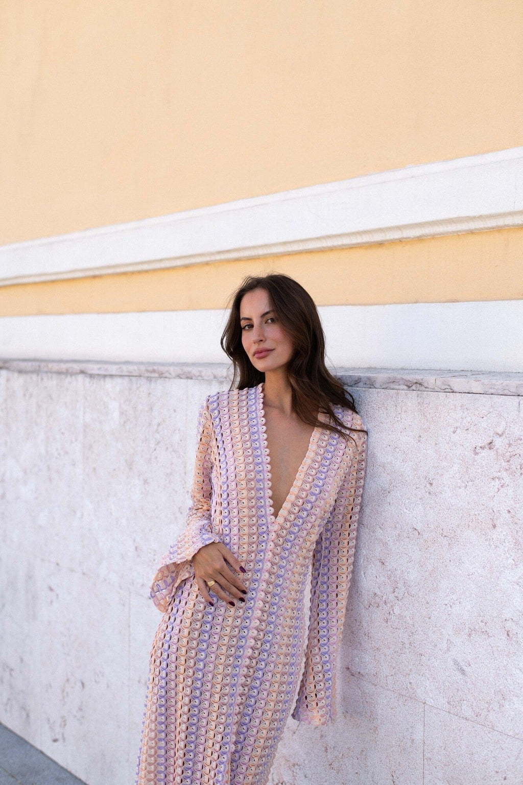 Lace Cutout V-Neck Split Beach Long Dress