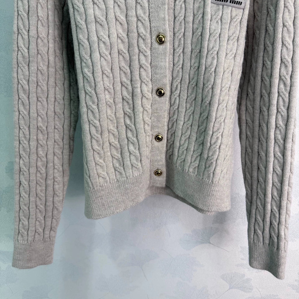 Denim Patchwork Cable Knit Long Sleeve