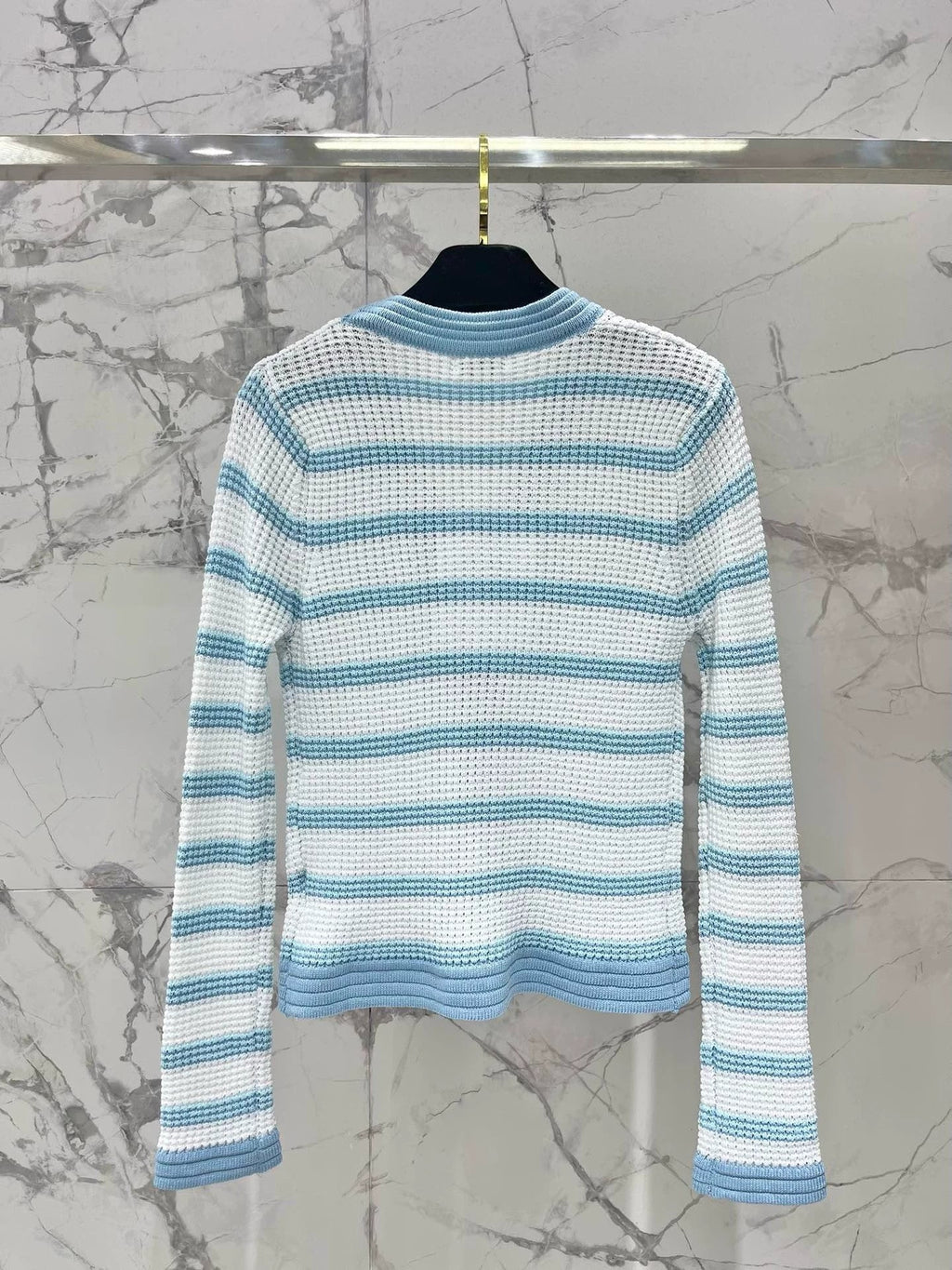 C 25 new hollow color matching striped knitted cardigan
