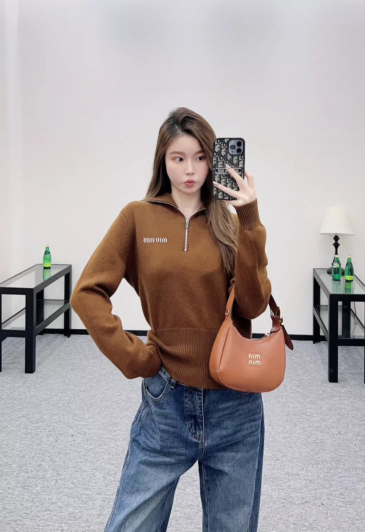 25fw Zipper lapel knit top