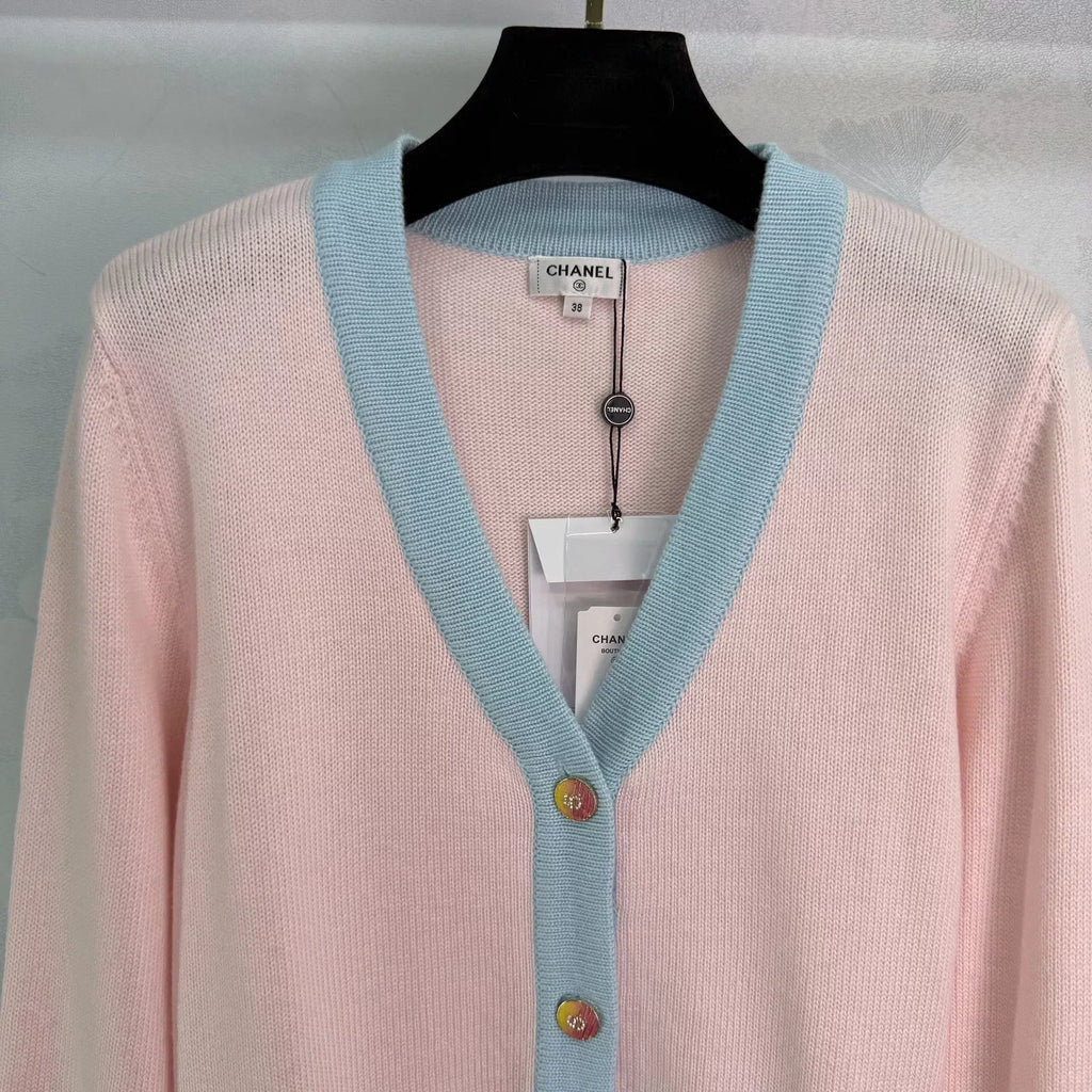 Color-blocked V-neck Cardigan