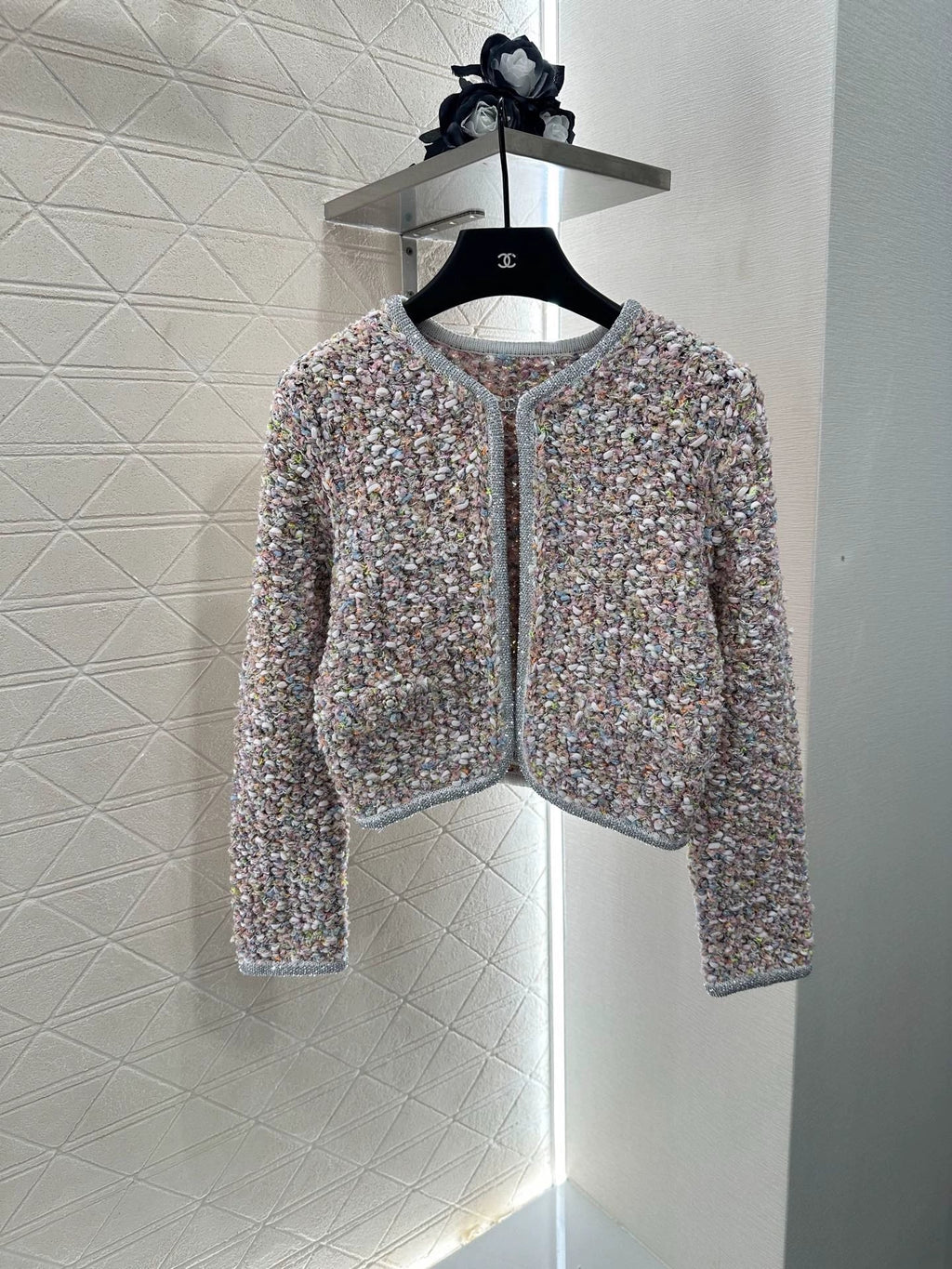 25 Knitted tweed cardigan and skirt set