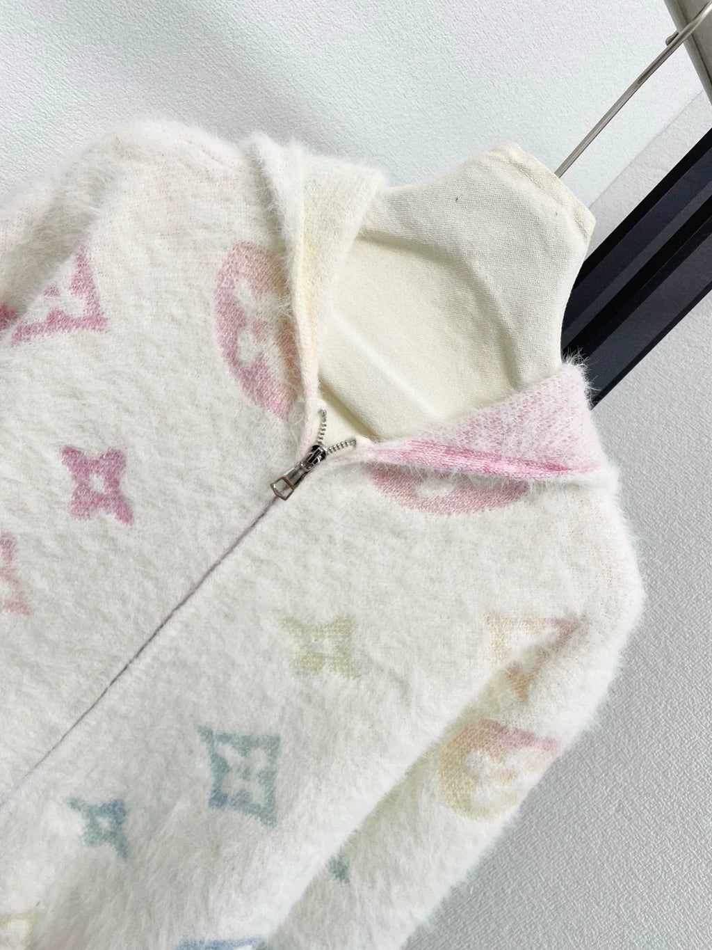 25fw Old flower hooded zipper cardigan