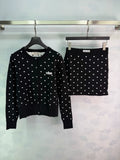 26 Early Fall New Polka Dot Knit Long-Sleeve Cardigan and Mini Skirt Set
