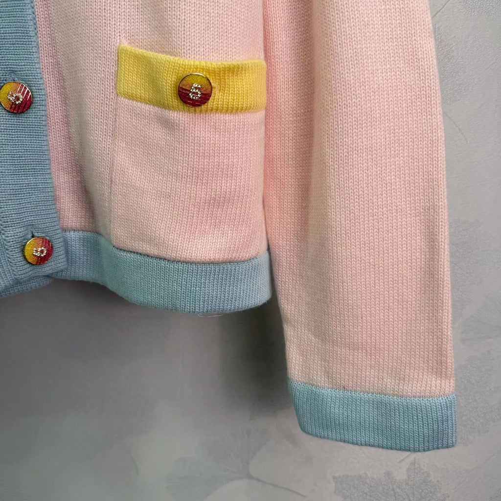 Color-blocked V-neck Cardigan