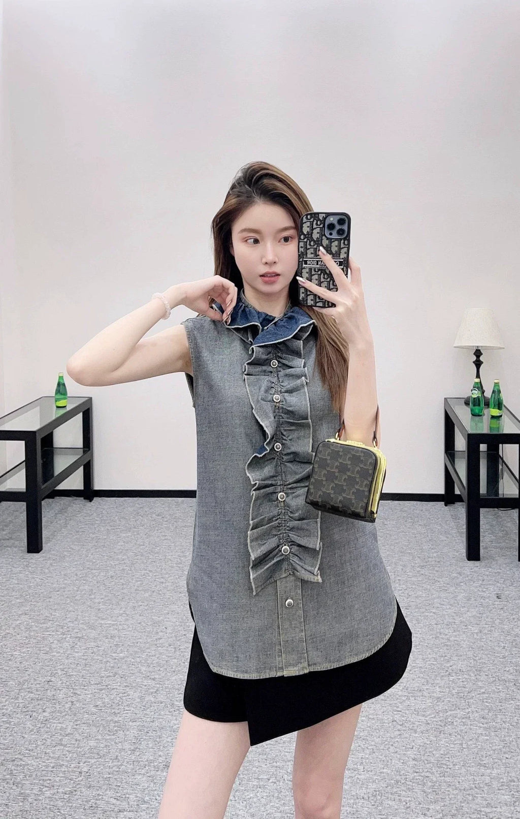 25fw Lace denim vest
