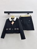 25fw Bow decoration pocket lapel jacket+skirt