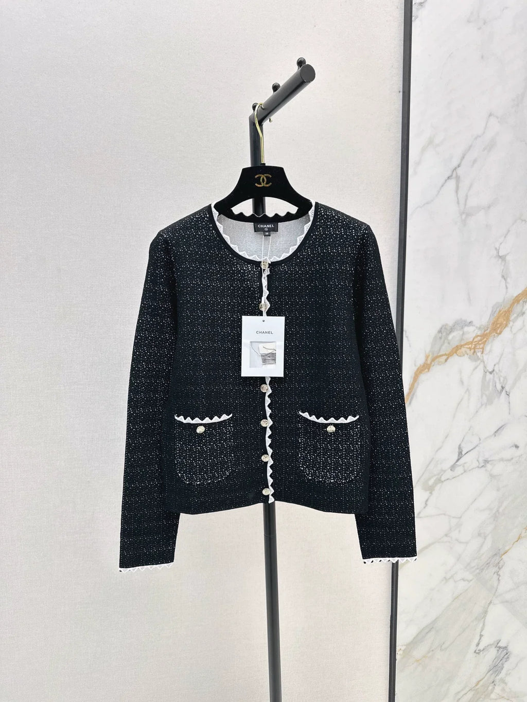 25fw Color blocked small lace cardigan