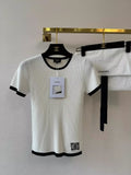 25 Summer new stitching round neck knitted top