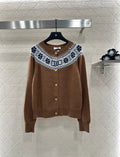25fw Crochet crew neck cardigan sweater
