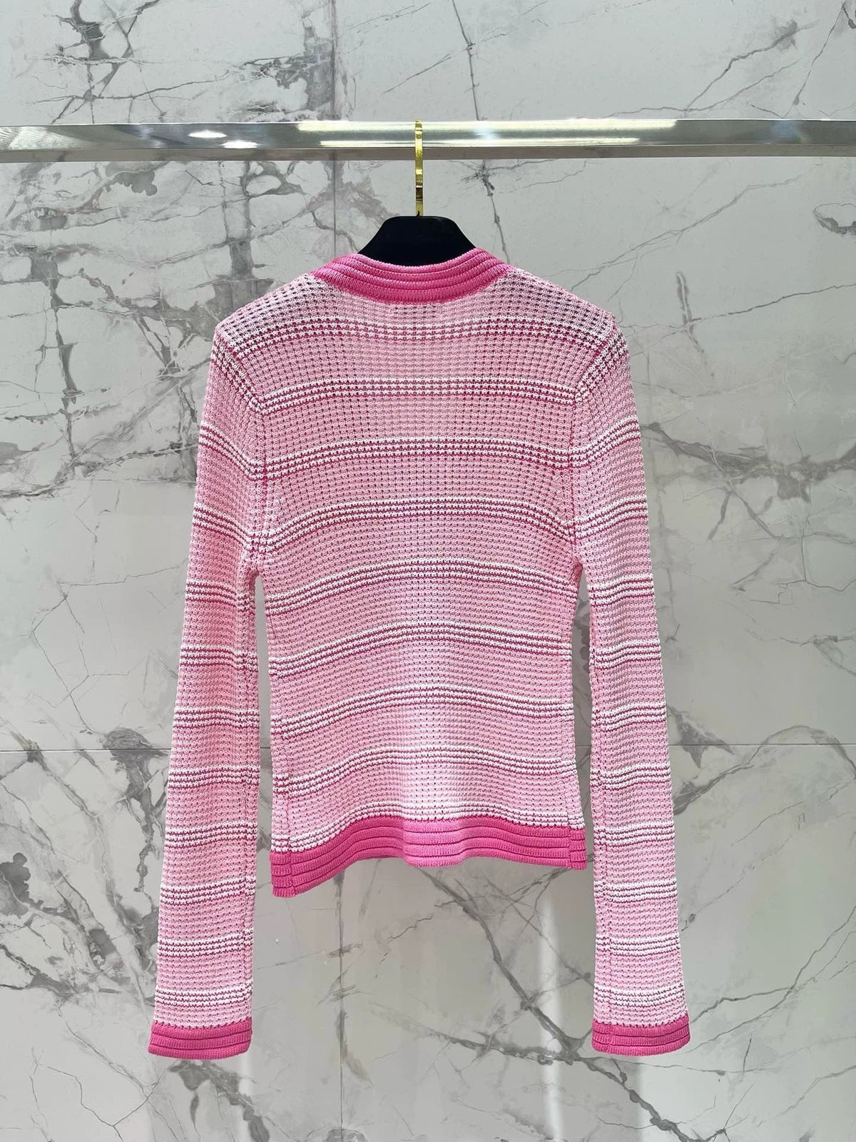 C 25 new hollow color matching striped knitted cardigan