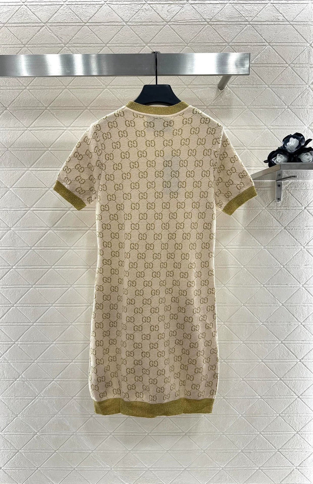 25fw Jacquard knitted short sleeved dress