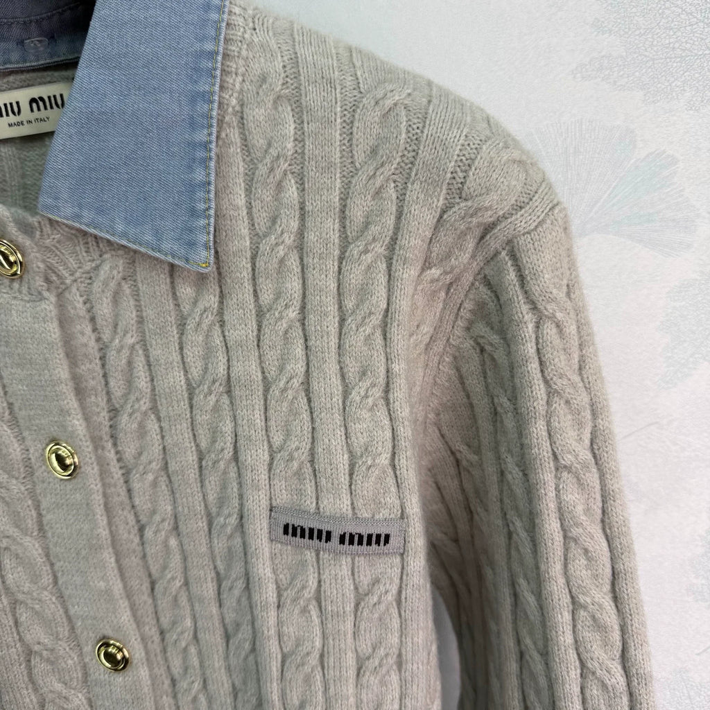 Denim Patchwork Cable Knit Long Sleeve