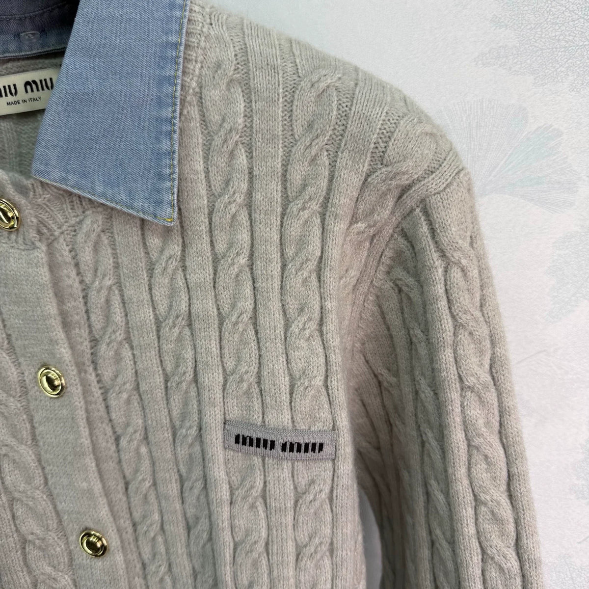 Denim Patchwork Cable Knit Long Sleeve