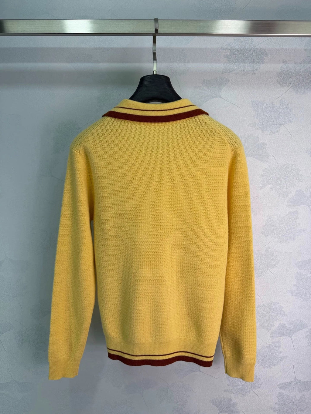 26 Early Autumn New Color-Block Polo Collar Openwork Knit Top