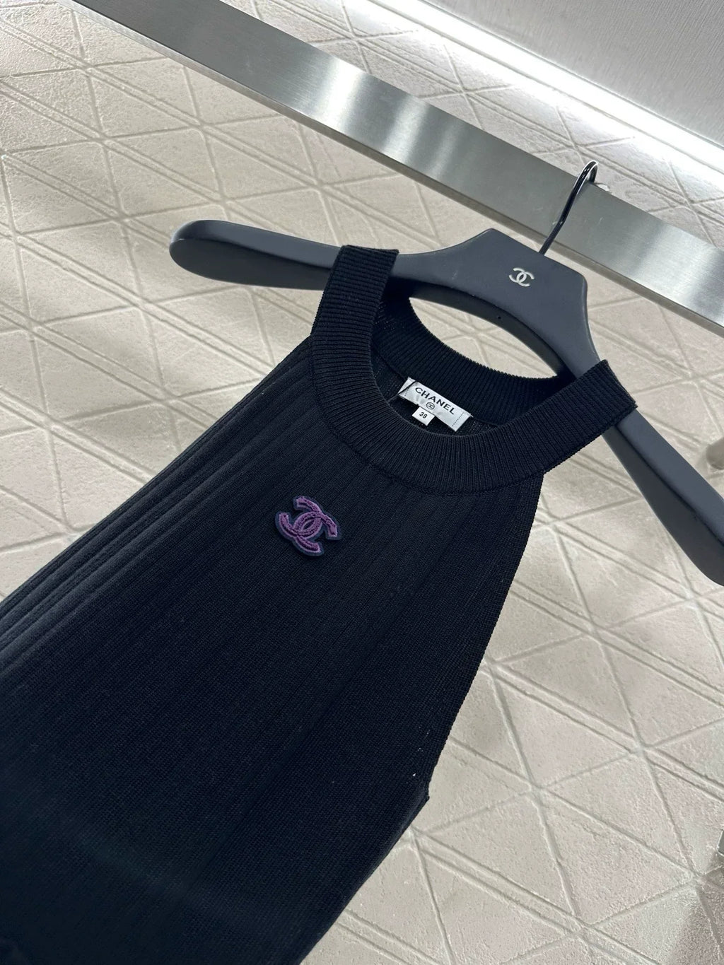 C 25 new halter neck hollow shoulder knitted vest dress