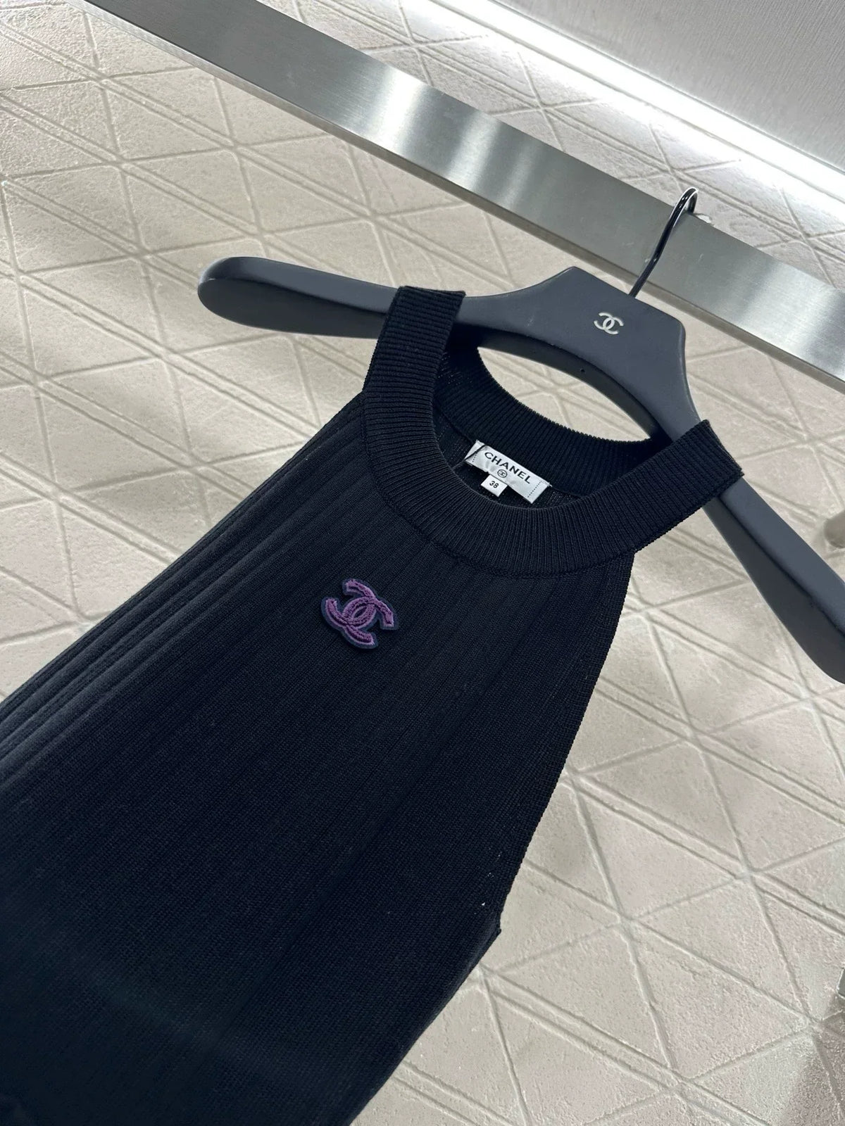 C 25 new halter neck hollow shoulder knitted vest dress