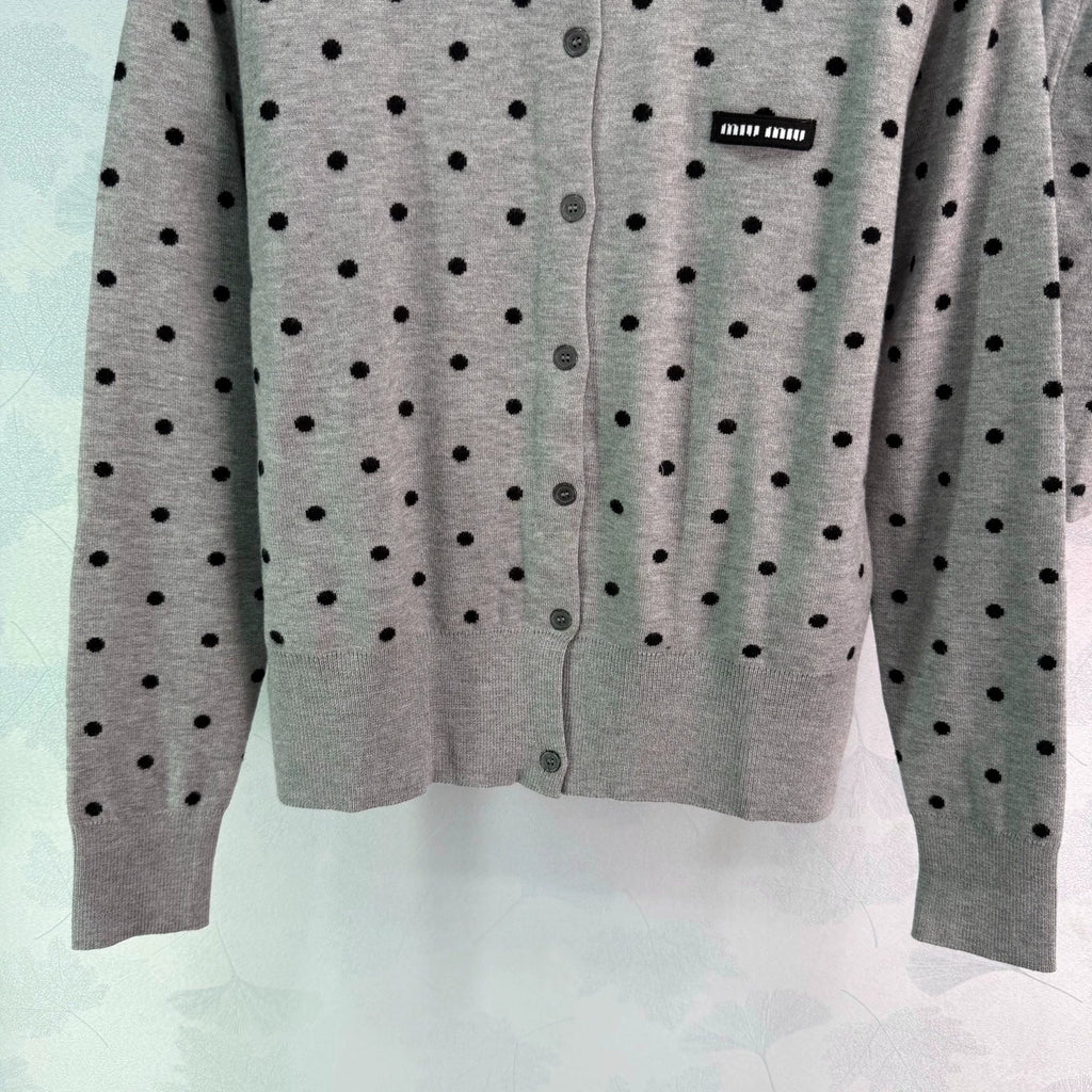 26 Early Fall New Polka Dot Knit Long-Sleeve Cardigan and Mini Skirt Set
