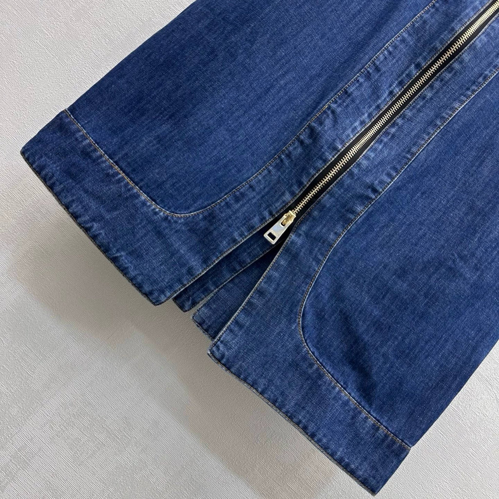 26New Arrival:Paneled Denim Midi Skirt with Slit