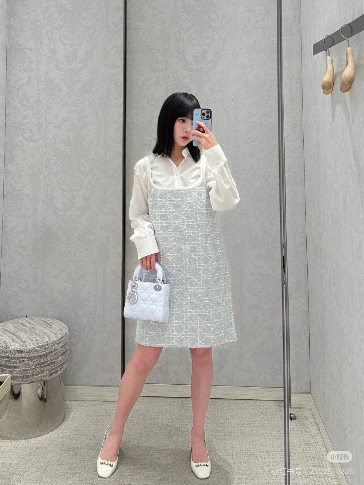 25fw Glacier Blue Vine Grid Strap Dress