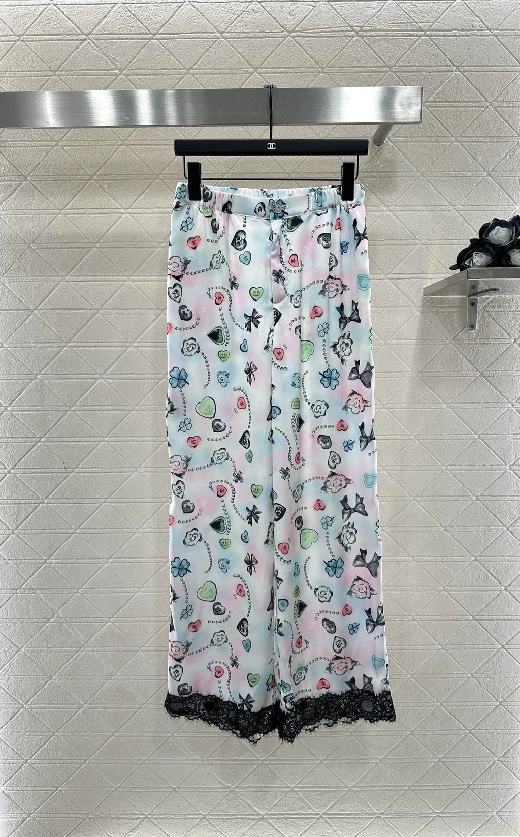 C 25 Reactive Print Lace Shirt and Pant Set