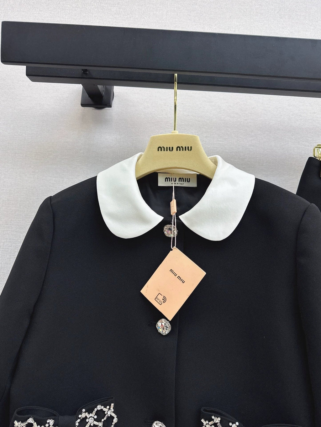 25fw Bow decoration pocket lapel jacket+skirt